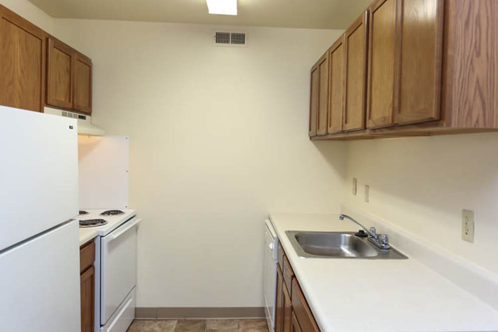Apartment kitchen with dishwasher and other appliances at Landmark Apartments in Chesapeake, Virginia