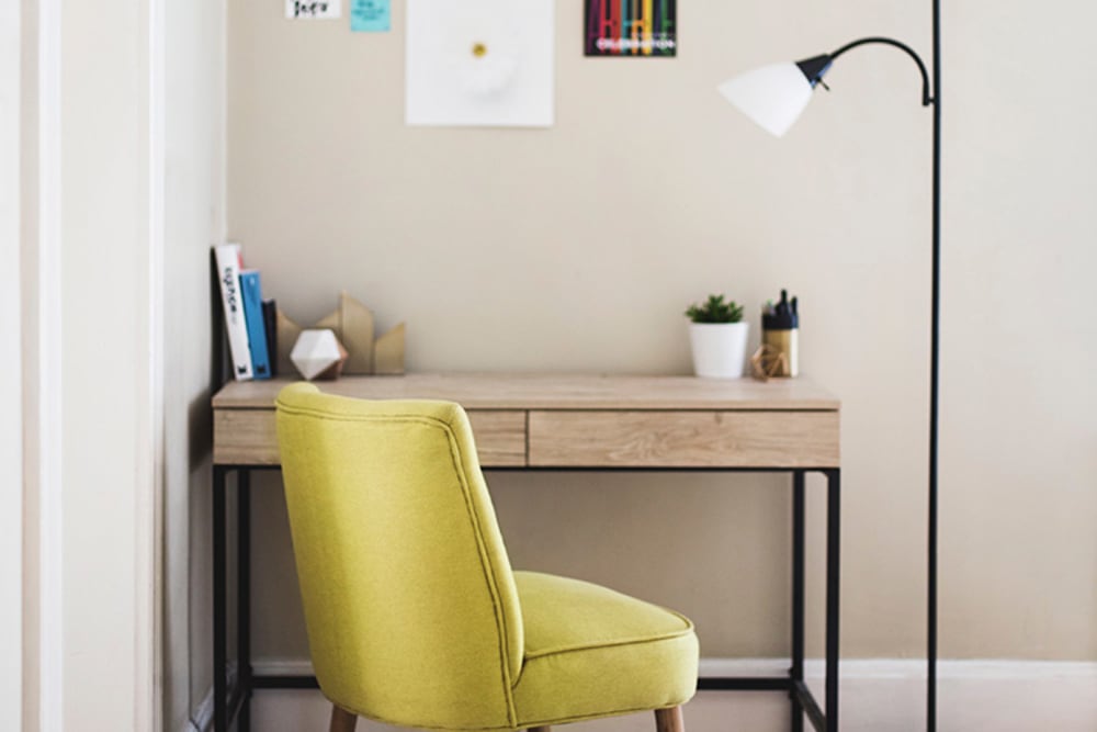 Cozy study nook setup in bedroom at Pacific Shores Apartments in Santa Cruz