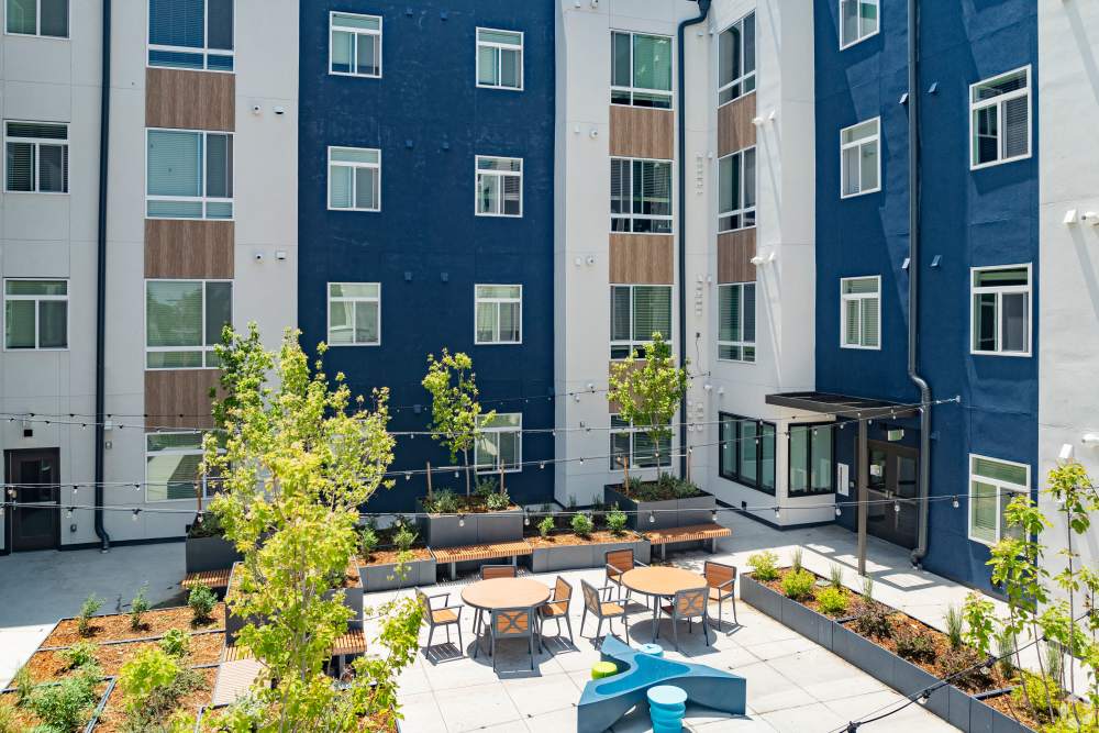 Property exterior with outdoor seating area at The Rose on Colfax in Denver,Colorado