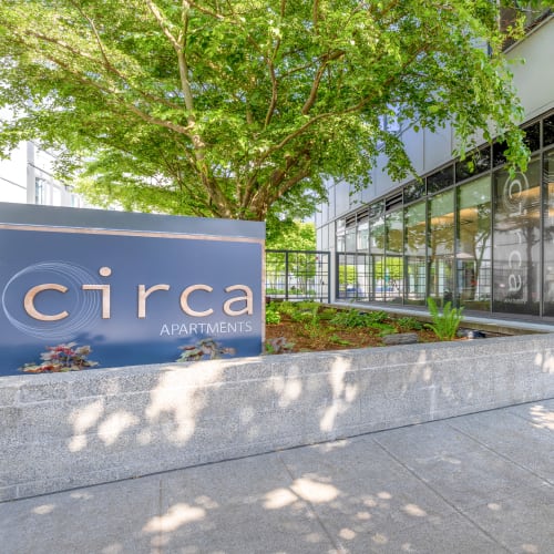 Community sign outside of Circa Greenlake in Seattle, Washington