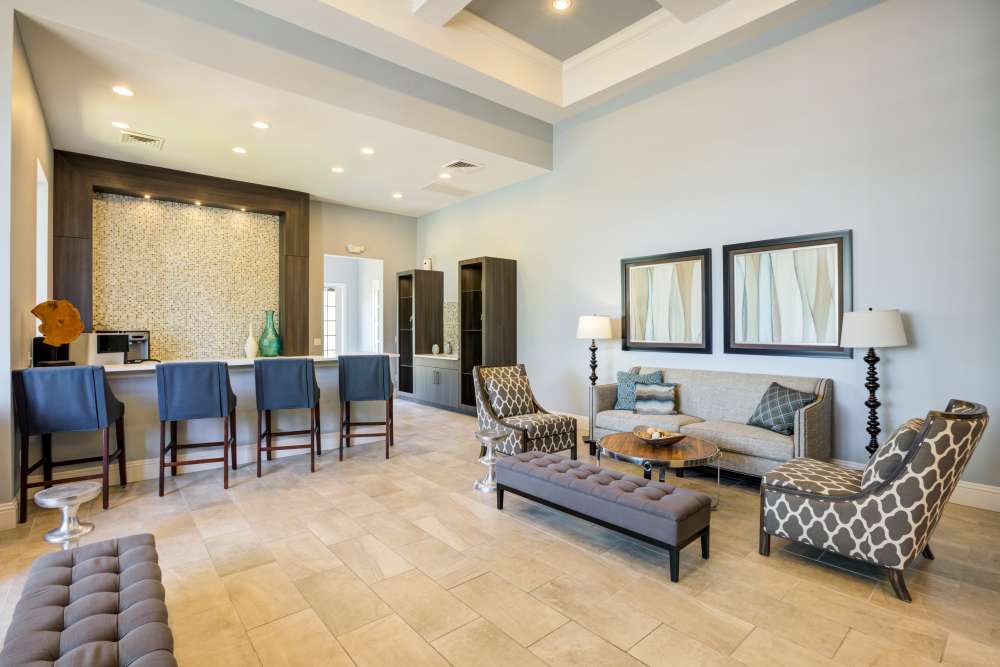 A view of the seating area in the clubhouse at Dawson in Orlando, Florida