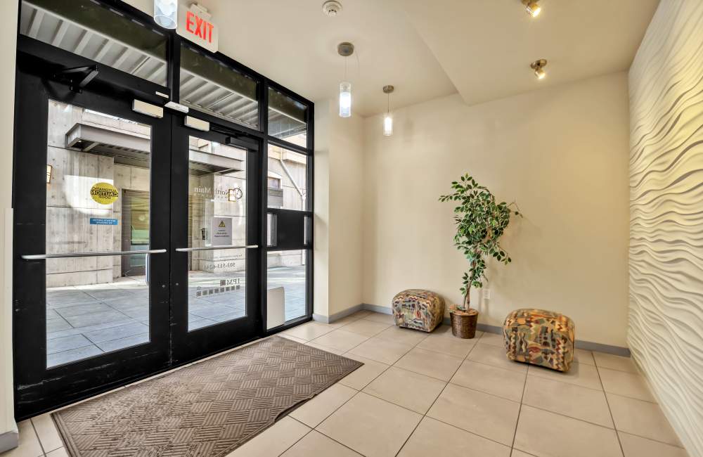 Community entrance space at North Main Village in Milwaukie, Oregon