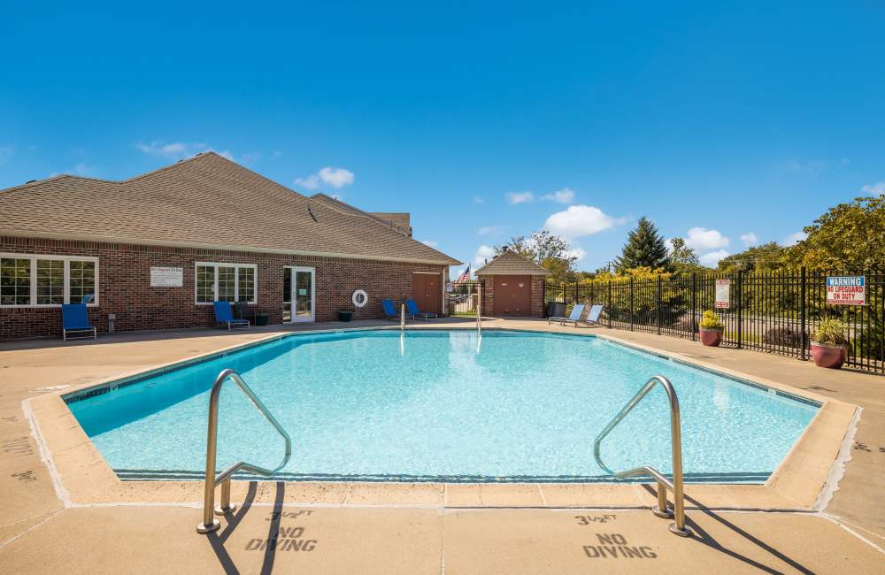 Sparkling pool with sun deck at Valley View Estates in Council Bluffs, Iowa
