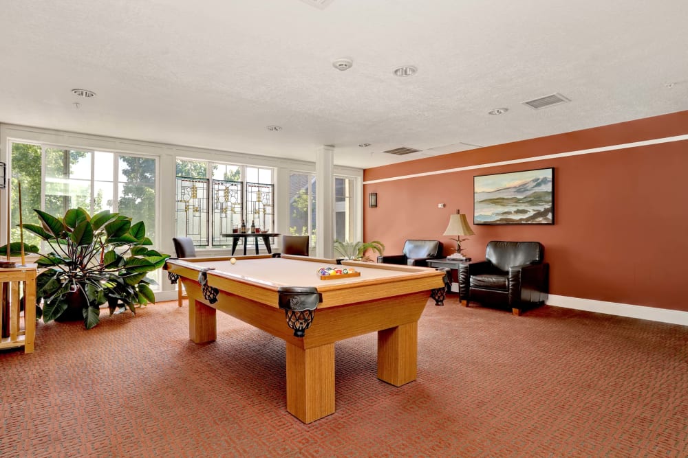 Game room with pool table at The Wellington in Salt Lake City, Utah