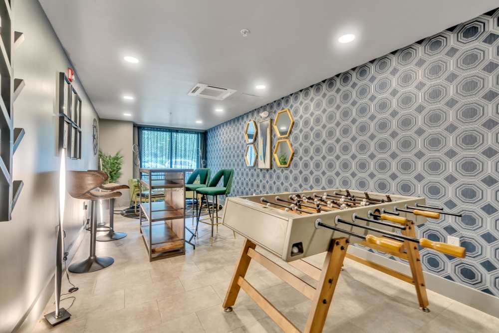 Geometric patterned wall with mirrors at Latitude at South Portland in Portland, Maine