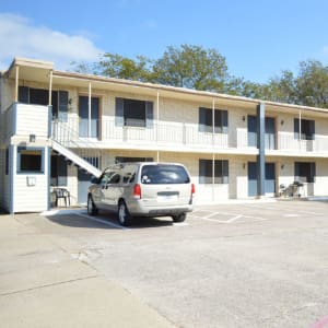 Exterior view of the apartments at Hampton Village in DeSoto, Texas