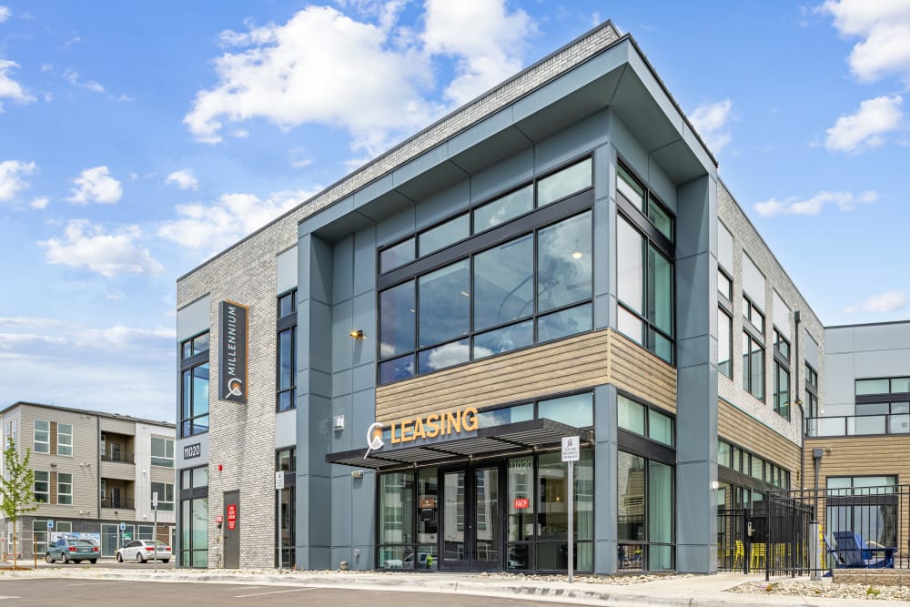 Exterior of the leasing office at Marq Promenade in Westminster, Colorado
