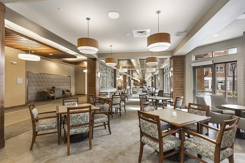 Dining area at Merrill Gardens at Burien in Burien, Washington. 