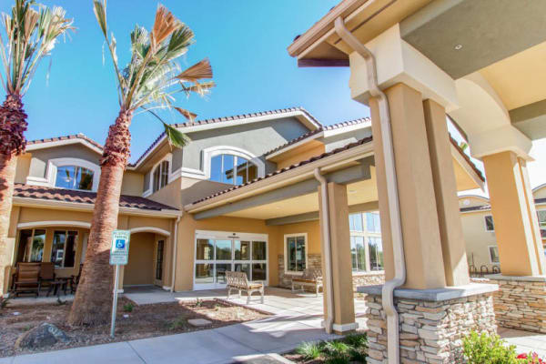 A back patio at The Groves, A Merrill Gardens Community in Goodyear, Arizona.