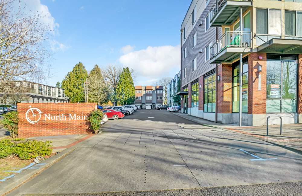 Walkway of an apartment at North Main Village in Milwaukie, Oregon