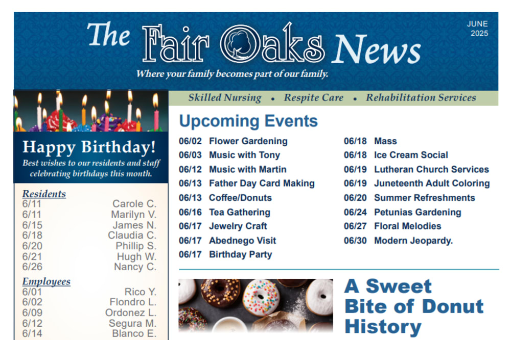 June 2025 Newsletter at Fair Oaks Health Care Center in Crystal Lake, Illinois