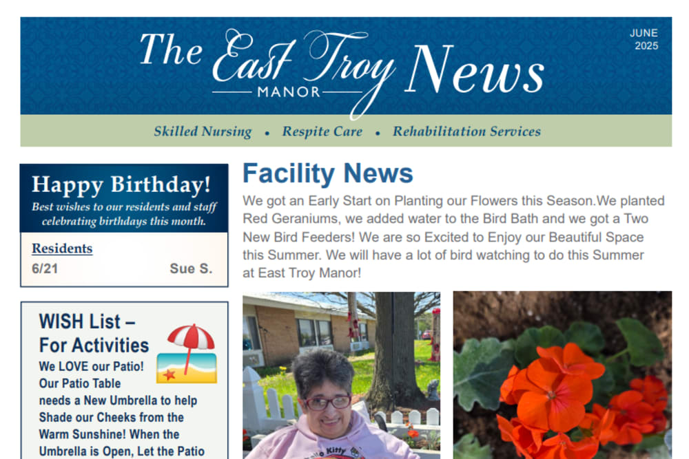 June 2025 Newsletter at East Troy Manor in East Troy, Wisconsin