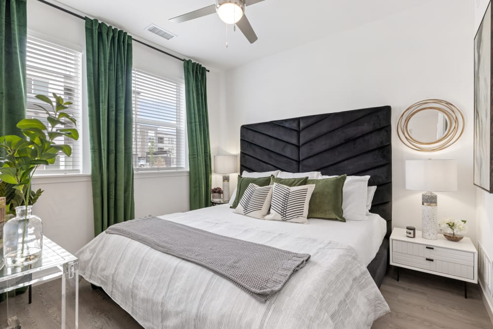A furnished bedroom at Marq Promenade in Westminster, Colorado