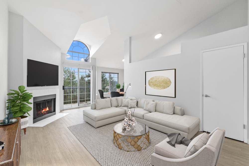 Spacious living room at Wellington Apartments in Silverdale, Washington