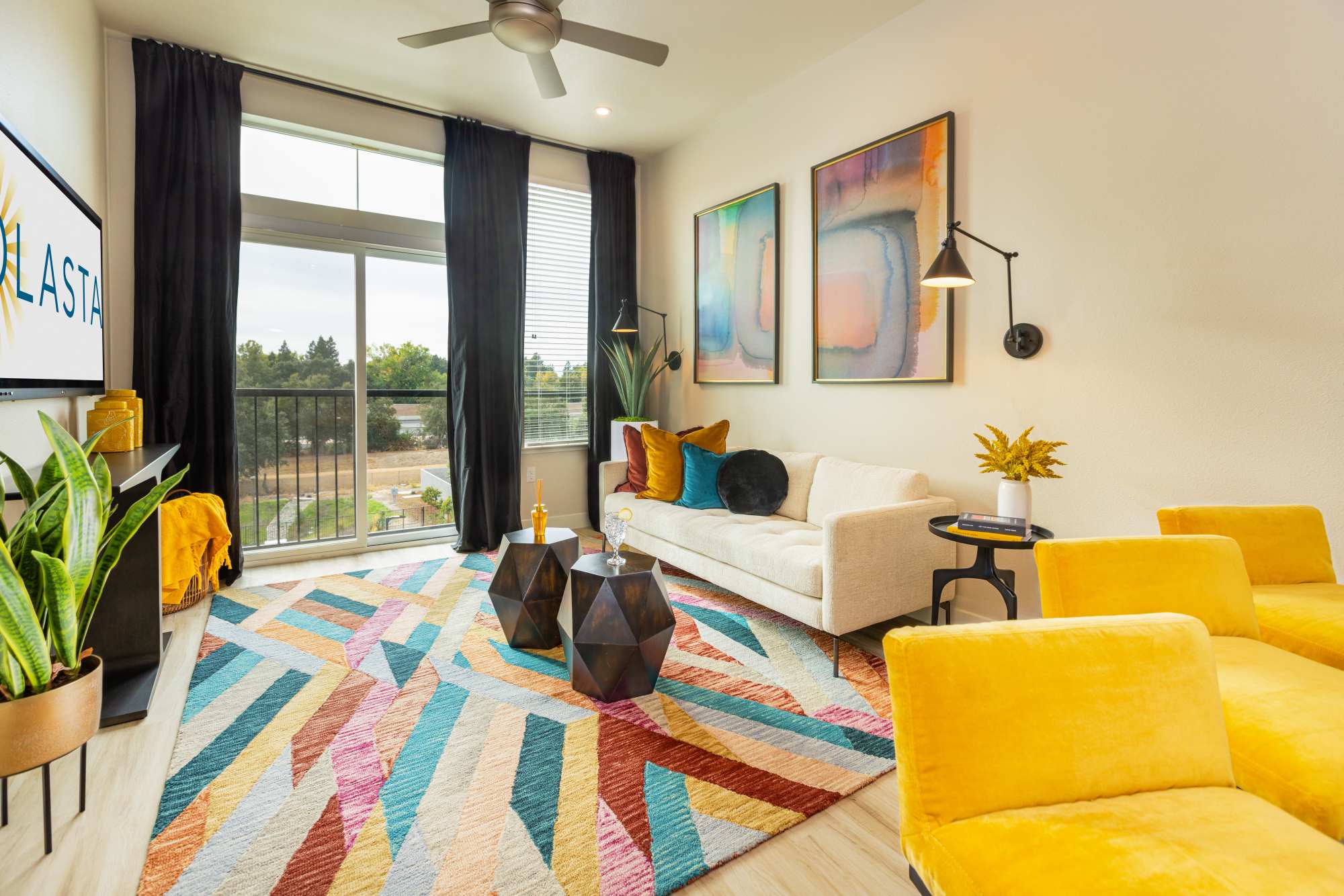 Spacious living room and kitchen at Solasta in Sacramento, California