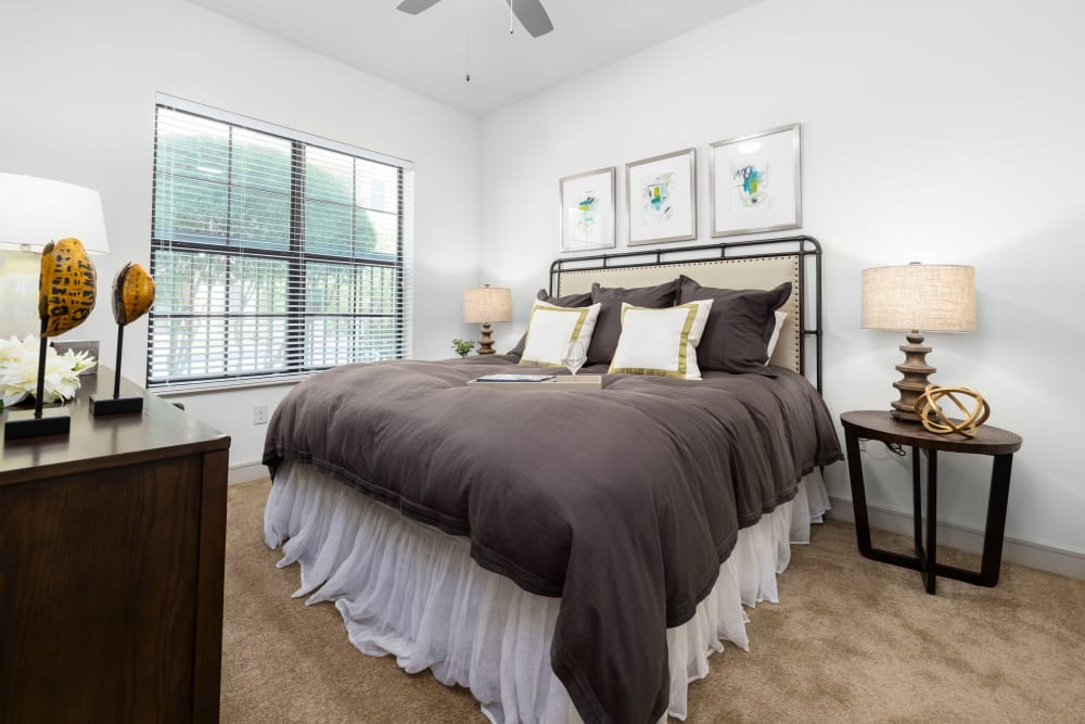 Cozy bedroom at Olympus at Memorial in Houston, Texas