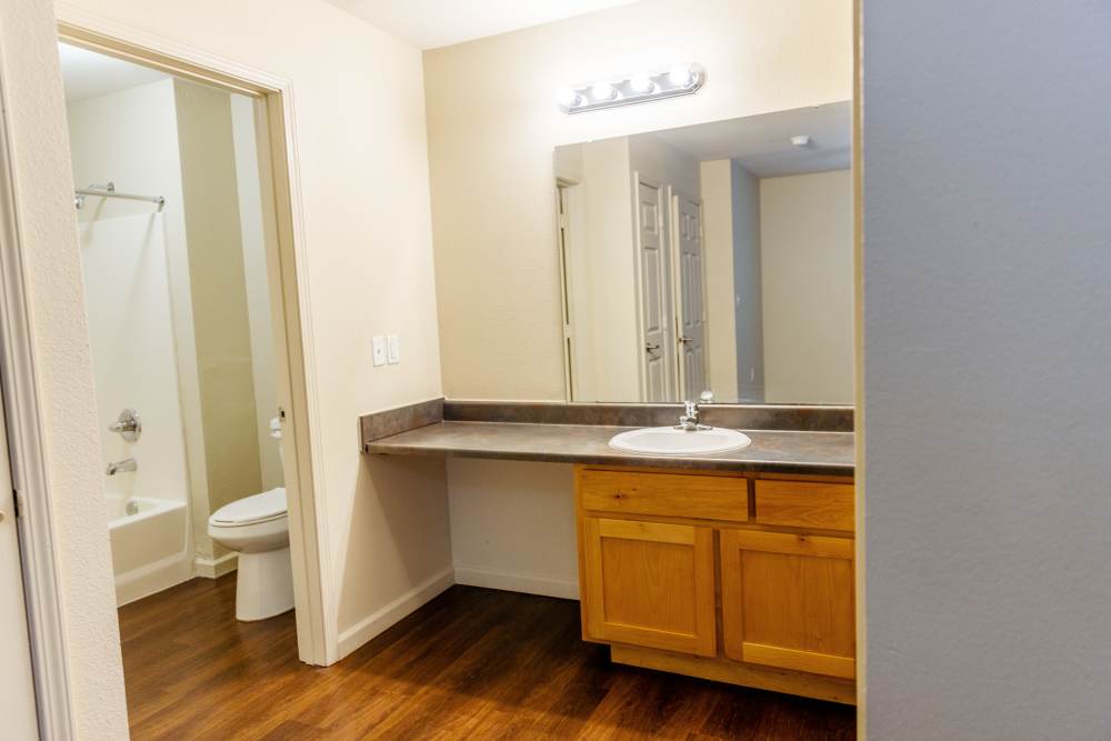 Apartment bathroom at Pheasant Run in Enid, Oklahoma.