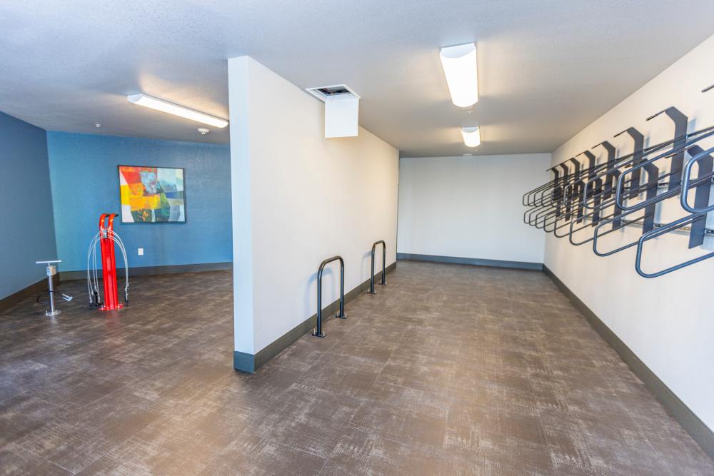 Community bike storage room at Zeta Luxury Apartments in Sacramento, California