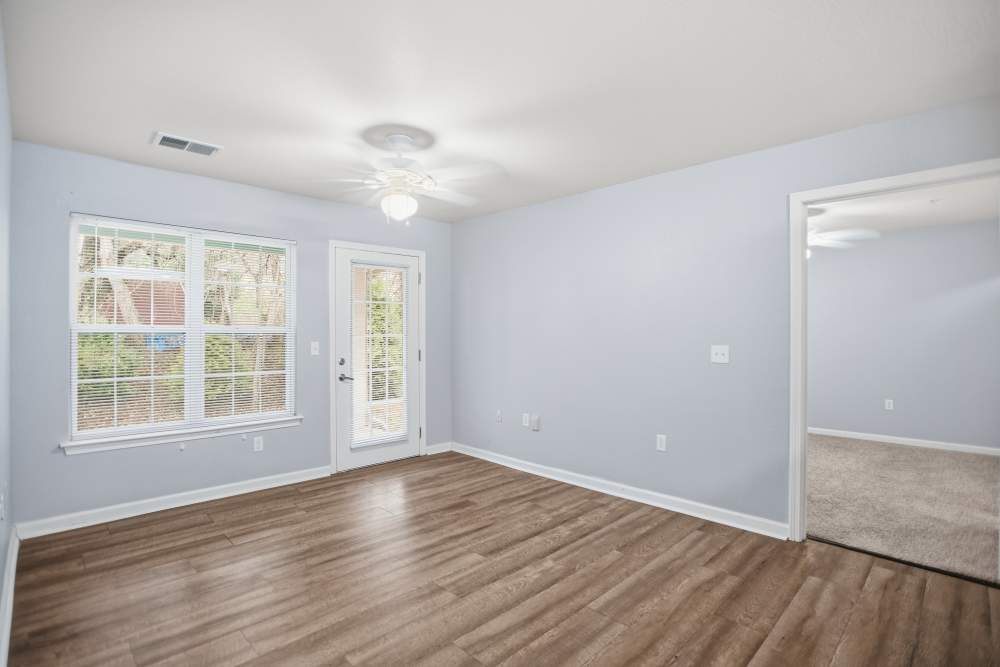 Living room with large windows at Hancock Ridge in Johnson City, Tennessee