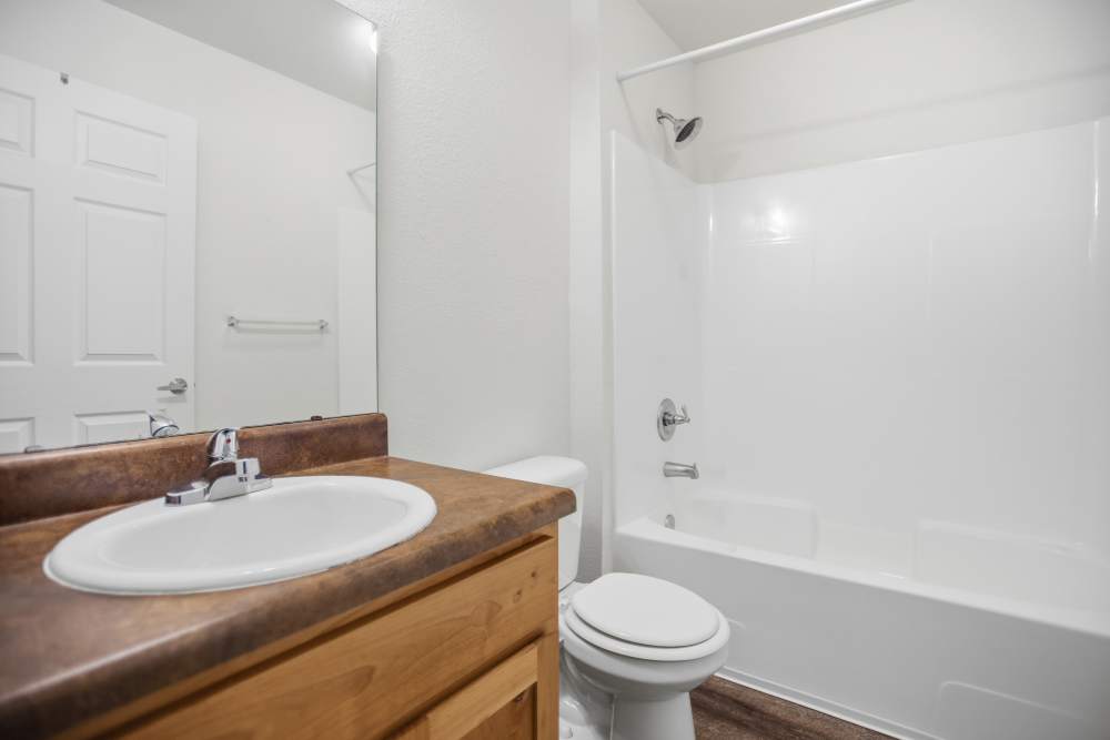 A view of the bathroom with vanity mirror at Hancock Ridge in Johnson City, Tennessee