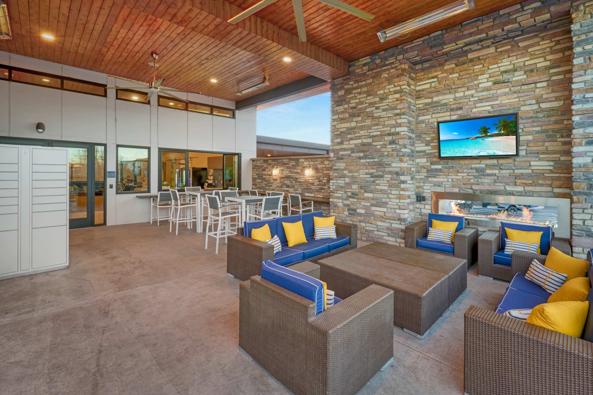 Covered Outdoor Lounge at Strata Apartments in Denver, Colorado