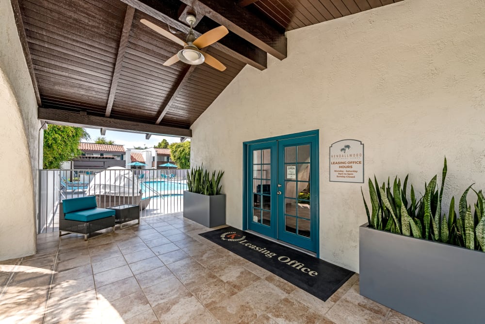 Leasing office entryway at Kendallwood Apartments in Whittier, California