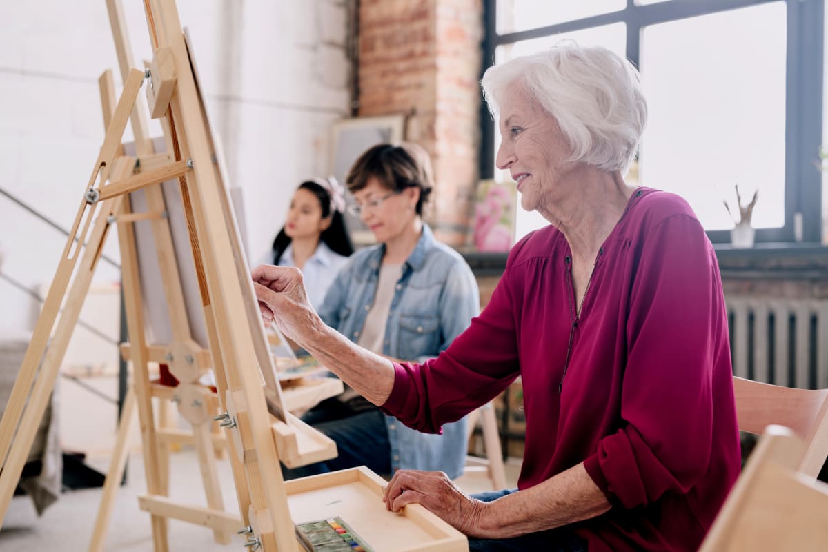 Residents painting in an art studio at Brentwood at LaPorte in La Porte, Indiana