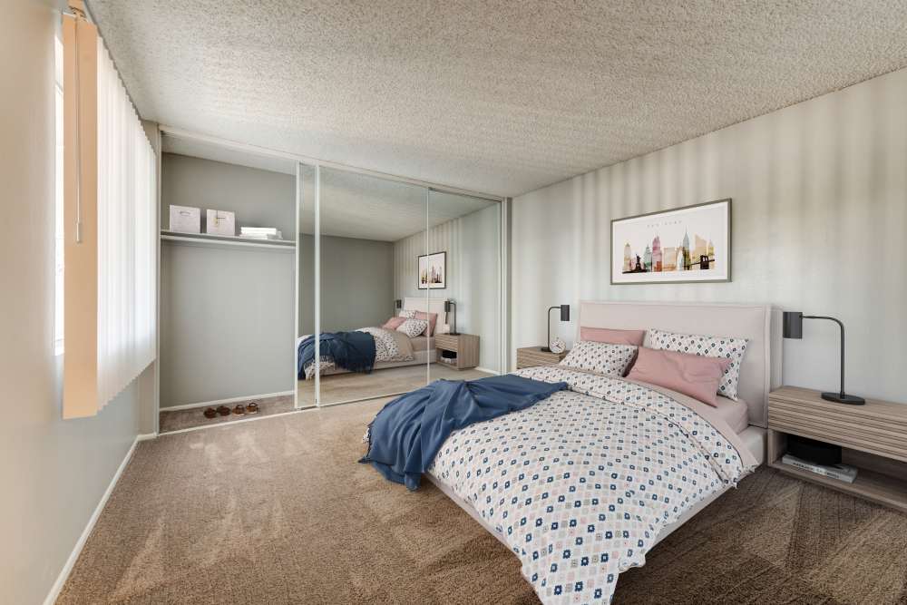 Spacious bedroom at Kendallwood Apartments in Whittier, California