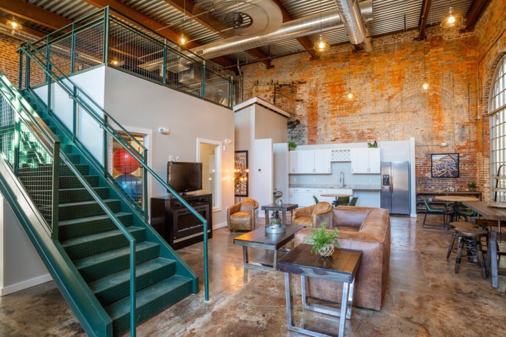 Seating in the community lounge at Bellevue Mill in Hillsborough, North Carolina