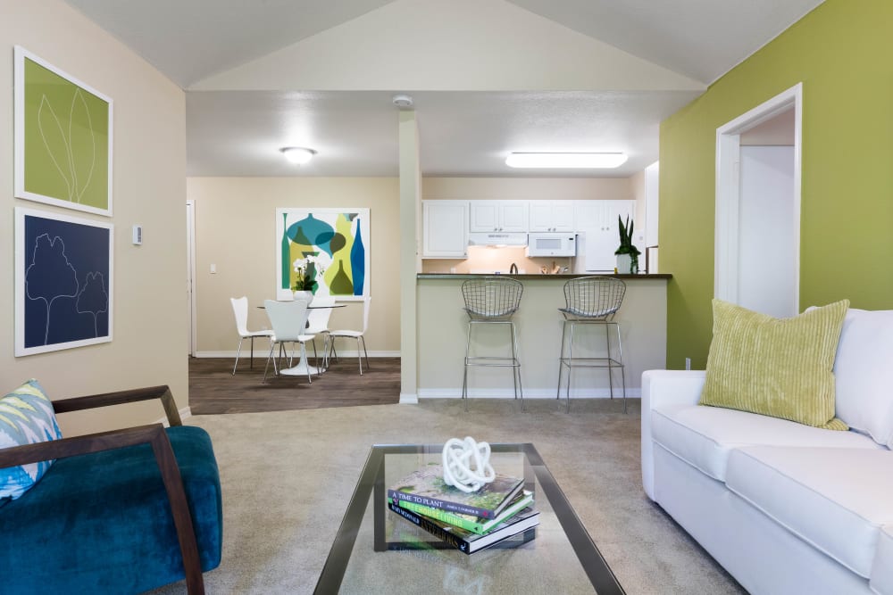 Beautiful living room at Haven at Golf Creek in Portland, Oregon