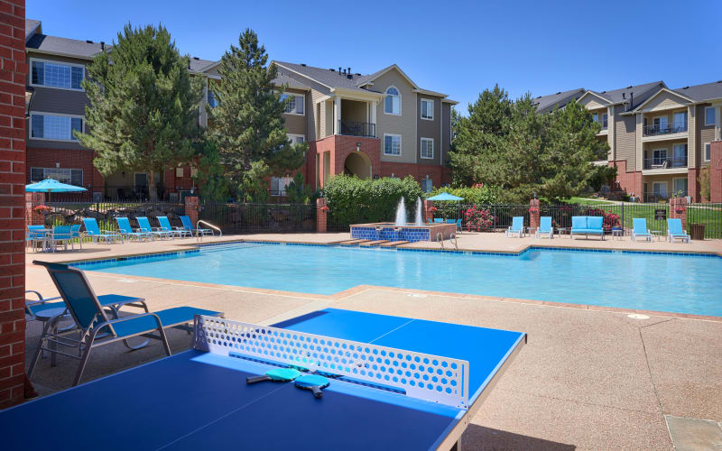 Ping pong table near the pool at Skyecrest Apartments in Lakewood, Colorado