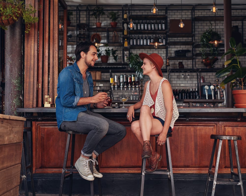 Resident couple out for a drink at their favorite spot near Sofi Belmont Hills in Belmont, California