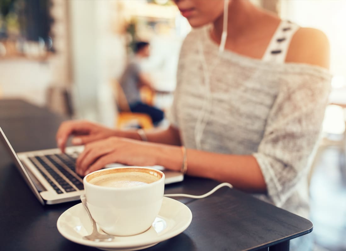 Woman at a coffee shop near Blackbird in Redmond, Washington