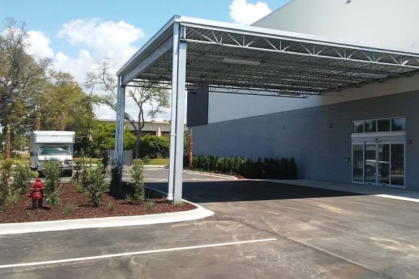 Parking lot at Spacebox Storage Fort Myers in Fort Myers, Florida.