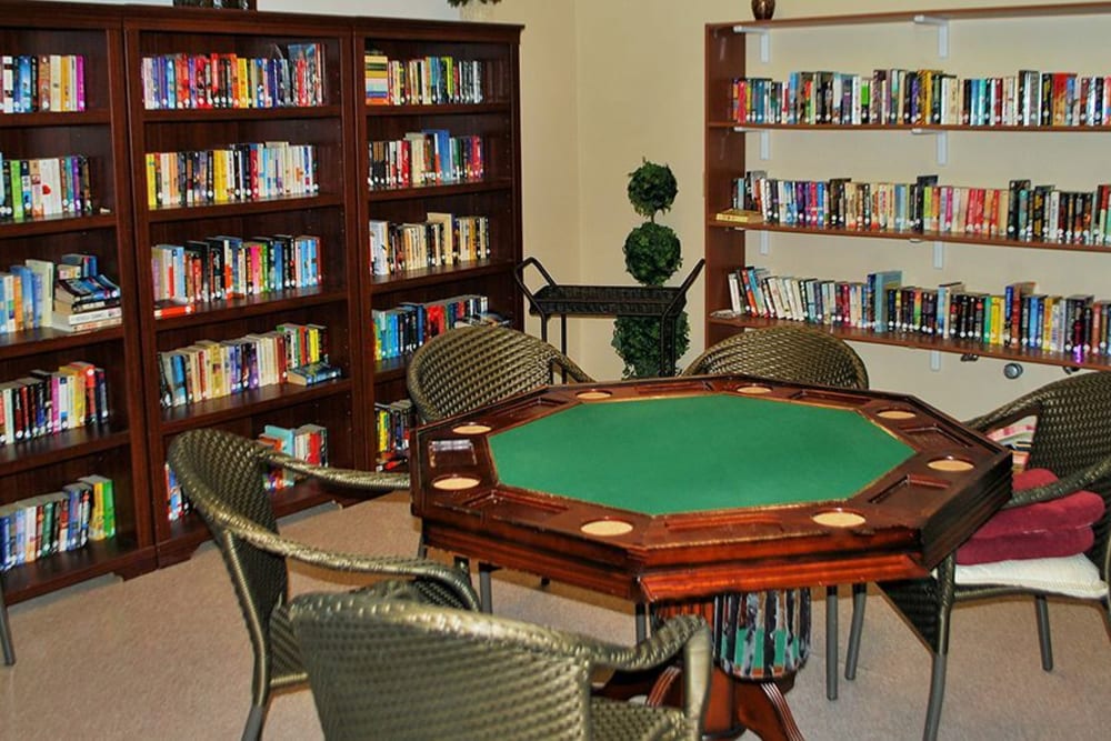 Library and game area at Roseville Commons Senior Living in Roseville, California