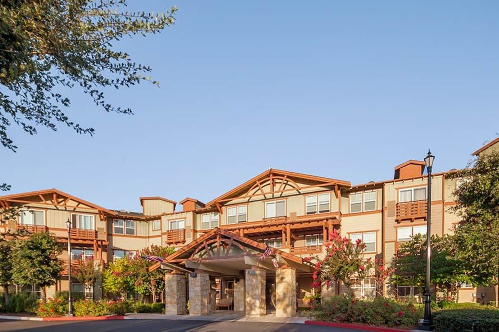 Exterior of main building at Merrill Gardens at Gilroy in Gilroy, California. 