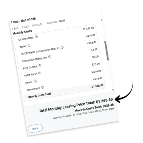 Example of Total Monthly Leasing Price with arrow pointing to total 