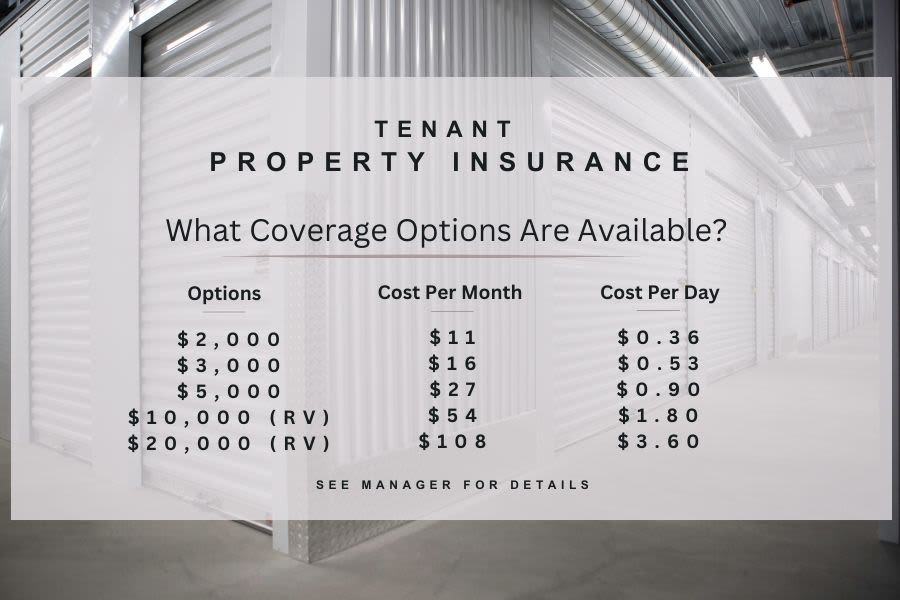 Property insurance rates at StorageOne Self Storage.