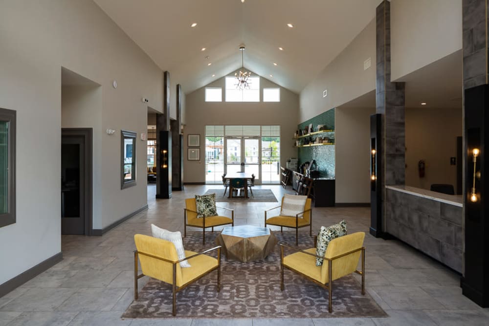 Seating in the main office at The Crest at Flowery Branch in Flowery Branch, Georgia