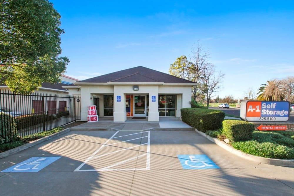 The front entrance of A-1 Self Storage in Concord, California