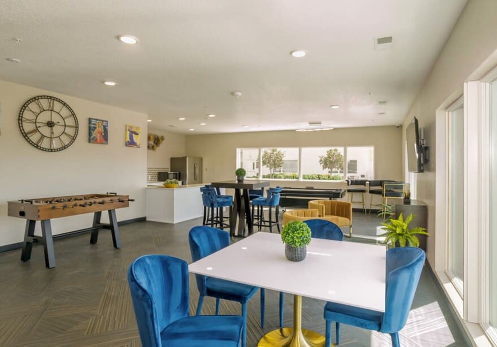 Resident clubhouse with games and kitchen at The Deco at Victorian Square in Sparks, Nevada