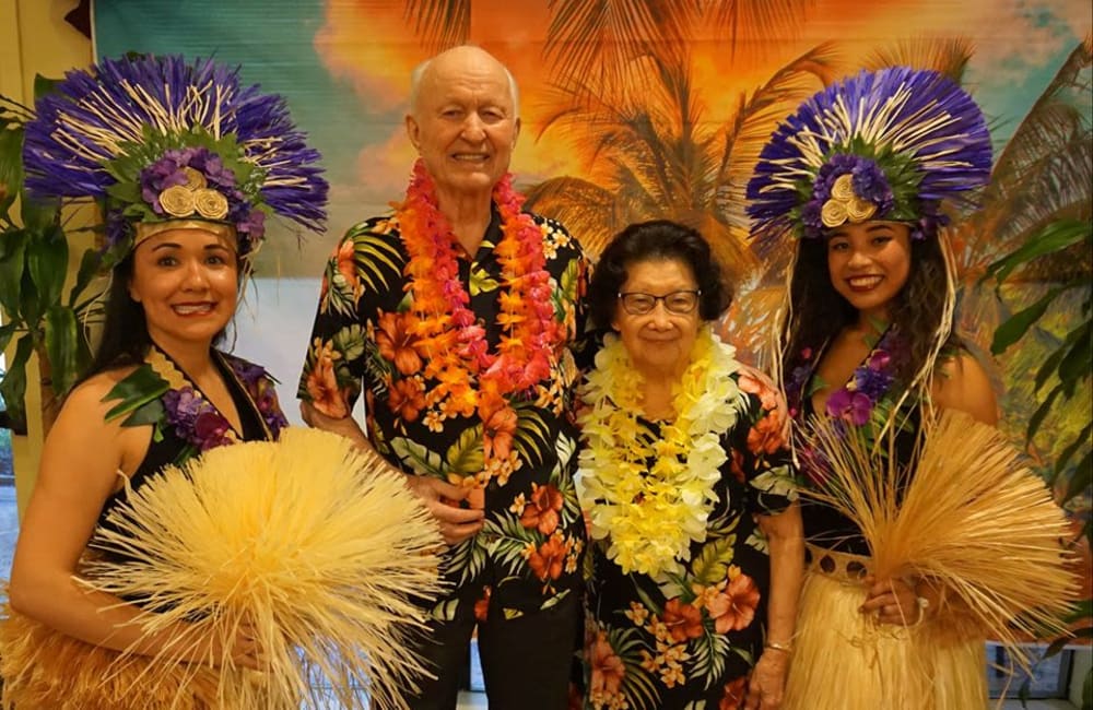 A festive Luau party at Winding Commons Senior Living in Carmichael, California