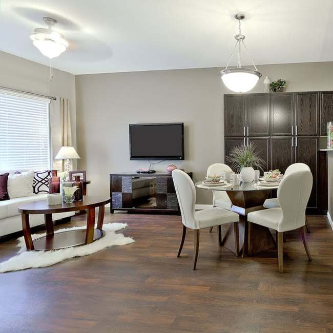 Living room with wooden flooring at Minuet in Las Vegas, Nevada