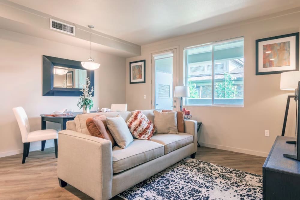 Cozy sofa in the living room at Eight Mile House in Stockton, California 