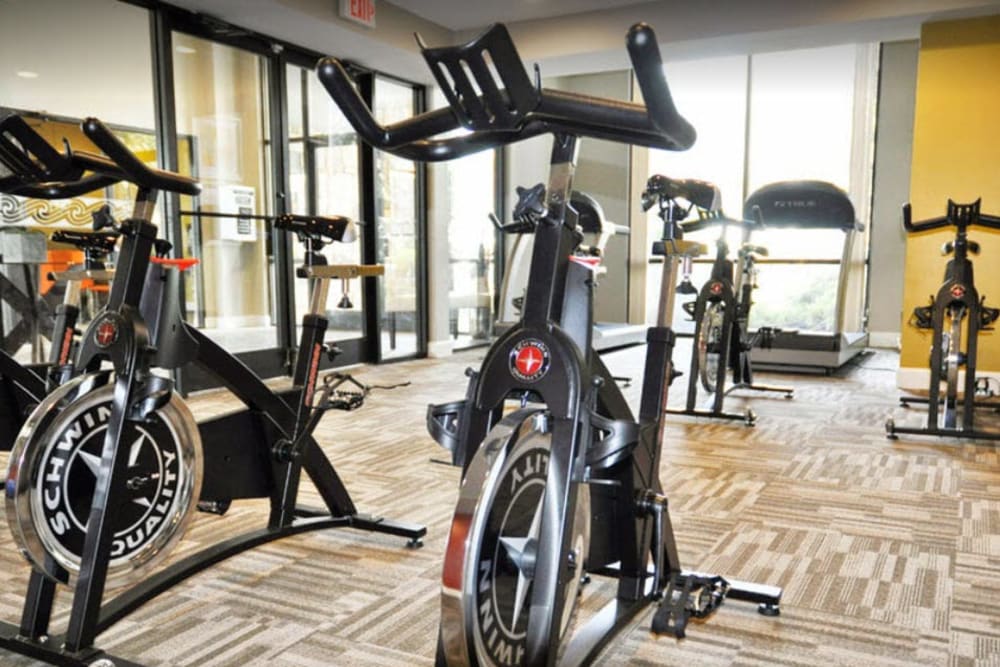 Resident gym with individual workout stations at Goldelm at Metropolitan in Knoxville, Tennessee