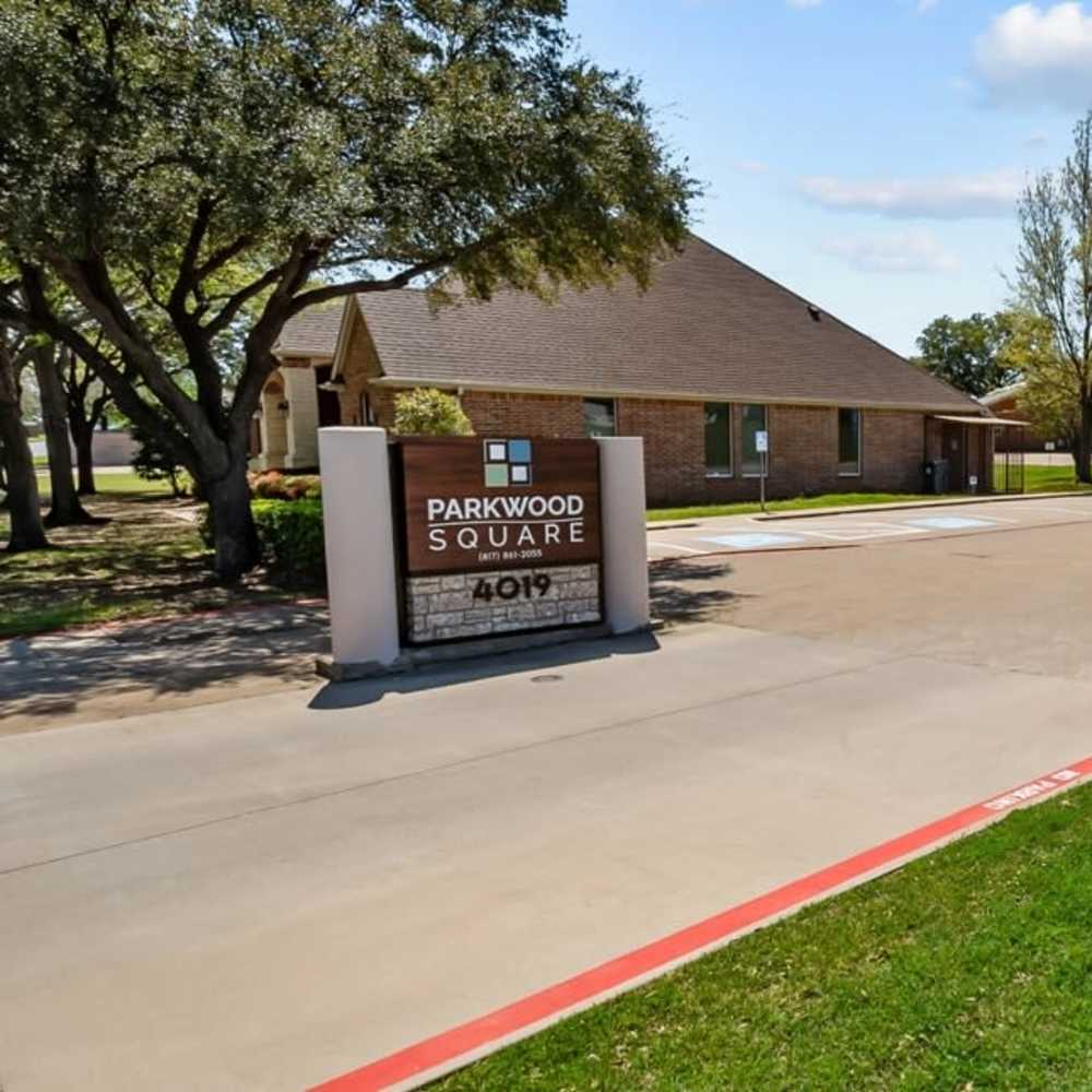 Exterior sign board at Parkwood Square in Arlington, Texas