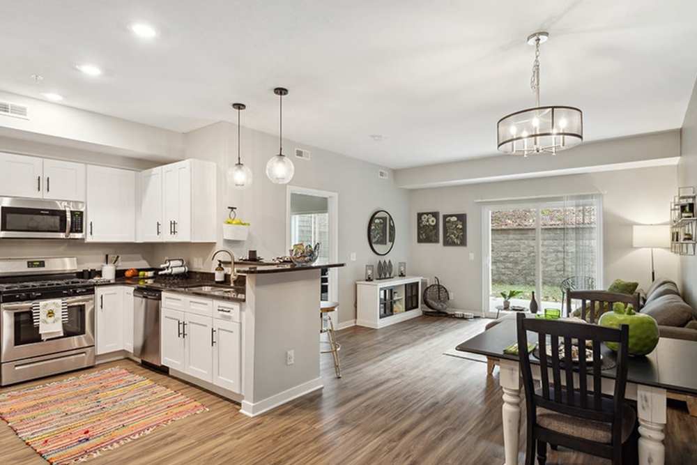 Kitchen view with raised countertop at The Valley in Grand Rapids, Michigan
