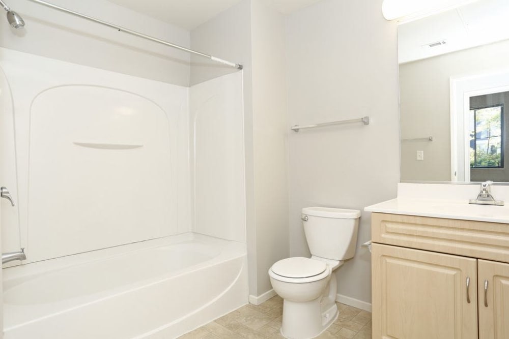 Model bathroom at K Street Flats Apartment Homes in Berkeley, California