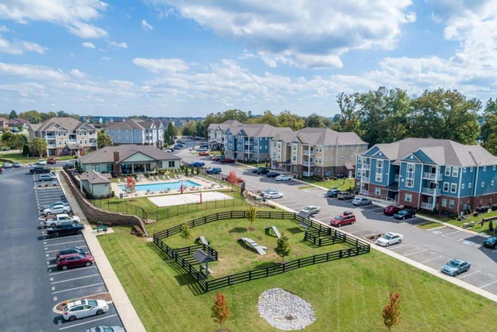 Aerial view of the neighborhood around The Retreat at Arden Village Apartments in Columbia, Tennessee