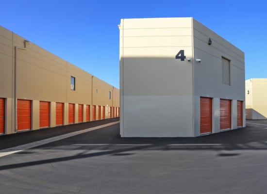 Drive-up self storage units at A-1 Self Storage in Fountain Valley, California